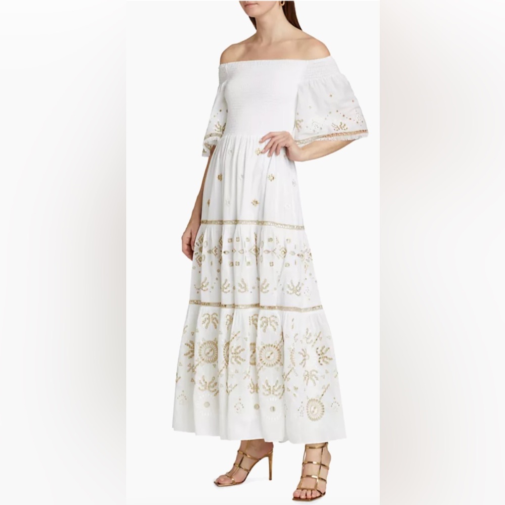Kobi Halperin Quinn Embroidered Smocked Voile Midi-Dress *NWT*